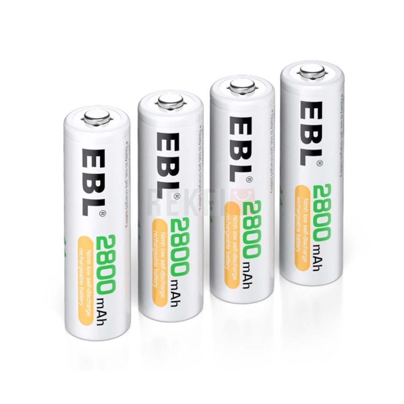 EBL Piles Rechargeables AA 2800mAh Pack de 4 avec Boite de Stockage