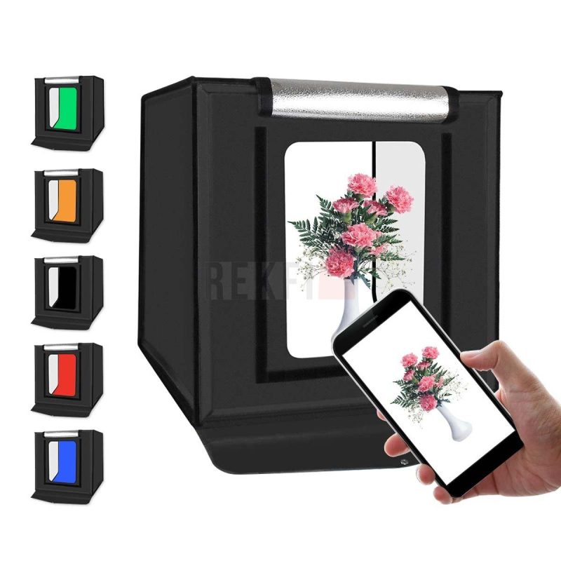 PULUZ Studio Photo Box Portable 60x60cm – Kit Eclairage LED avec 6 Fonds Couleurs