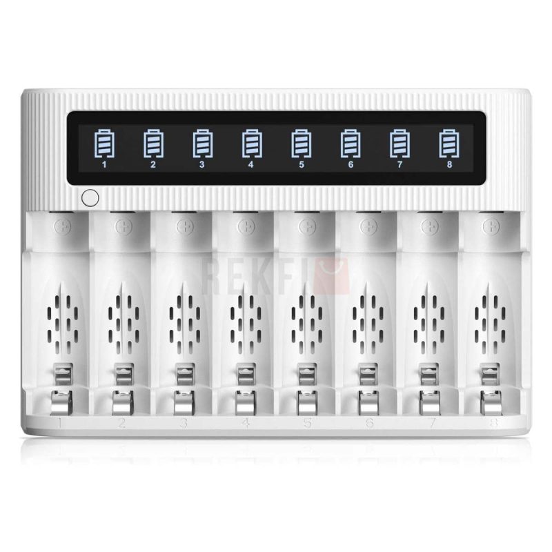Chargeur de Pile Rechargeable AA AAA EBL 8 Slots LCD a charge rapide avec Micro USB et Type C