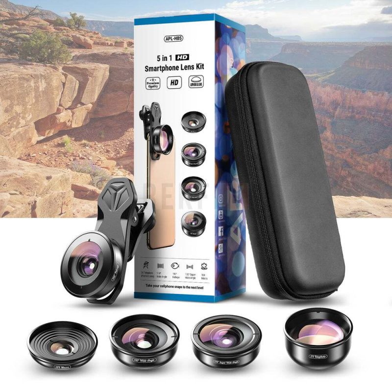 Kit dobjectifs multifonctions pour smartphone Android et Iphone 5 en 1 HD Apexel