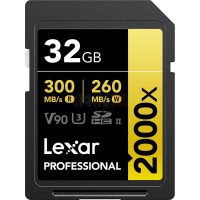 Carte Mémoire Lexar 32GB Professional 2000x UHS-II SDXC (GOLD Series) Jusqu’à 300 Mo/s en Lecture