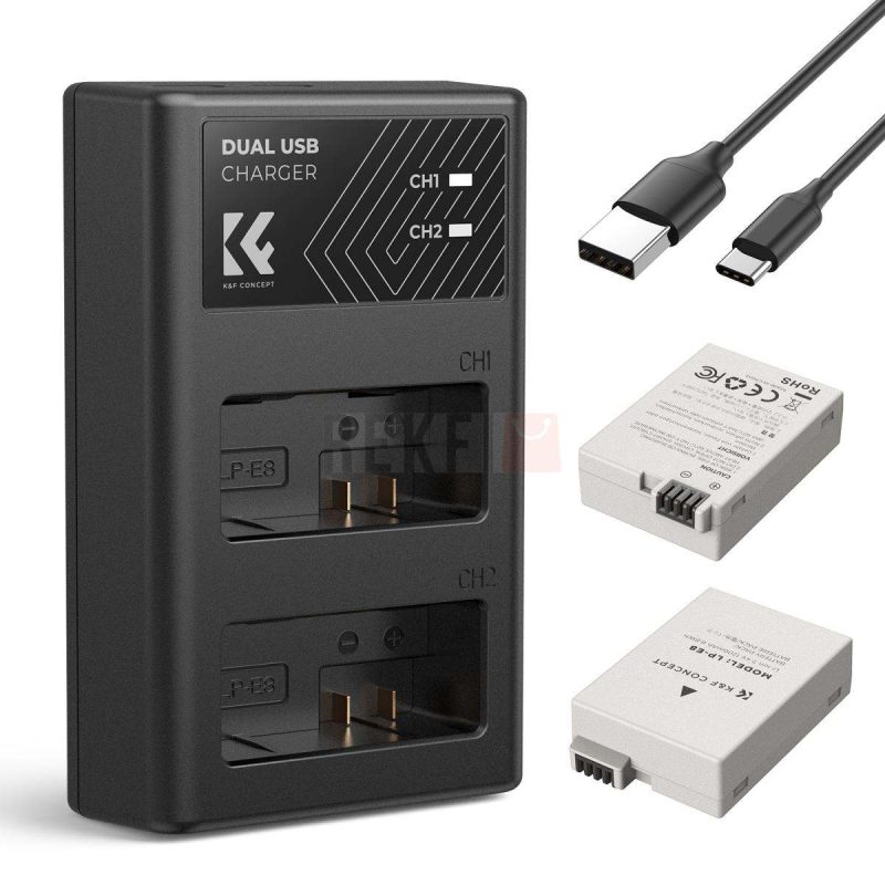 Batterie et Chargeur avec chargeur double emplacement pour Canon KF Concept Canon LP E8
