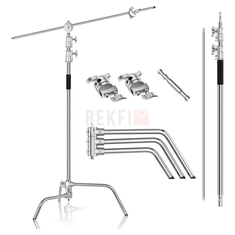 C Stand avec Bras de Girafe Support dEclairage Reglable en Acier Inoxydable 33 m