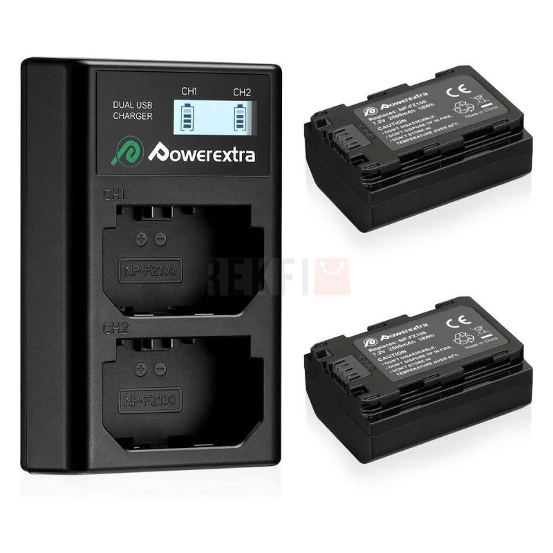 Powerextra Chargeur double LCD avec 2 batteries de rechange pour Sony NP FZ100
