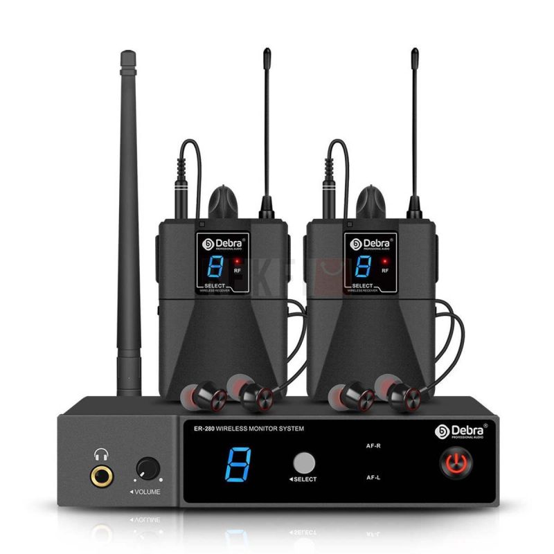 Systeme de monitoring intra auriculaire sans fil Debra ER 280 UHF professionnel mono IEM emetteur et recepteur avec ecouteurs pour scene groupe studio denregistrement performance live 10