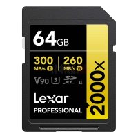 Carte Mémoire Lexar 64GB Professional 2000x UHS-II SDXC (GOLD Series) Jusqu’à 300 Mo/s en Lecture