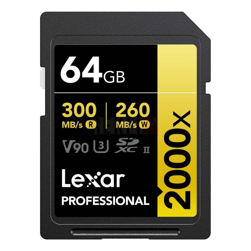 Carte Memoire Lexar 64GB Professional 2000x UHS II SDXC GOLD Series Jusqua 300 Mos en Lecture