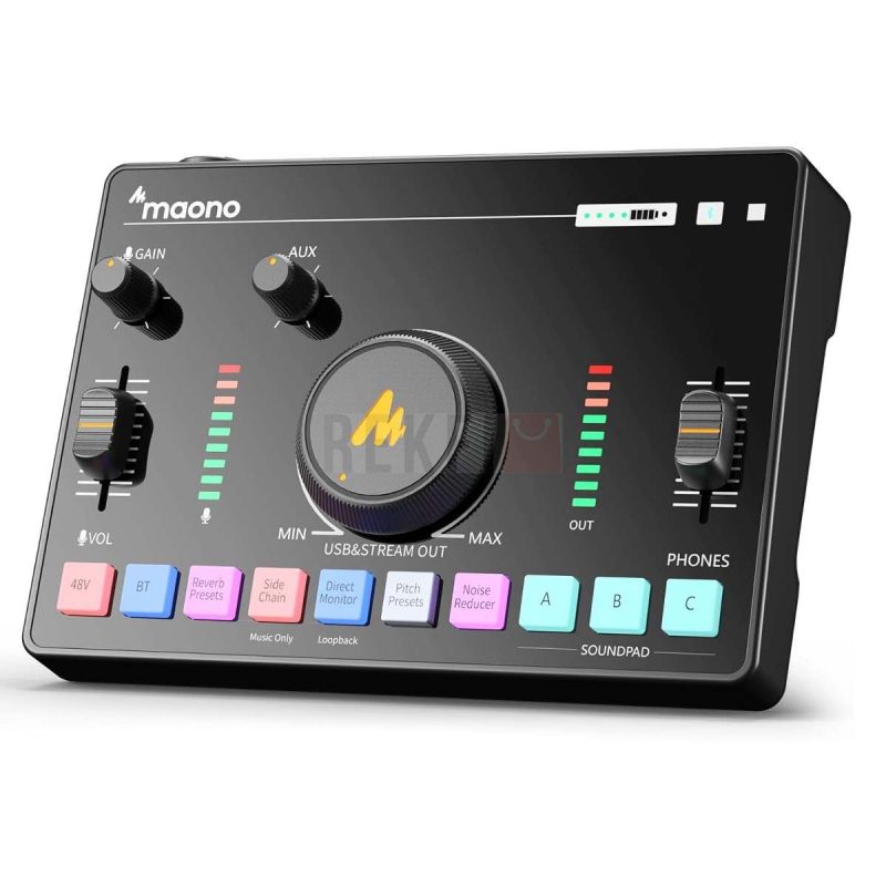 MAONO MaonoCaster AMC2 NEO – Mixeur audio streaming avec preampli pro Bluetooth batterie integree suppression du bruit et alimentation fantome 48V ideal pour streaming podcasts et gaming