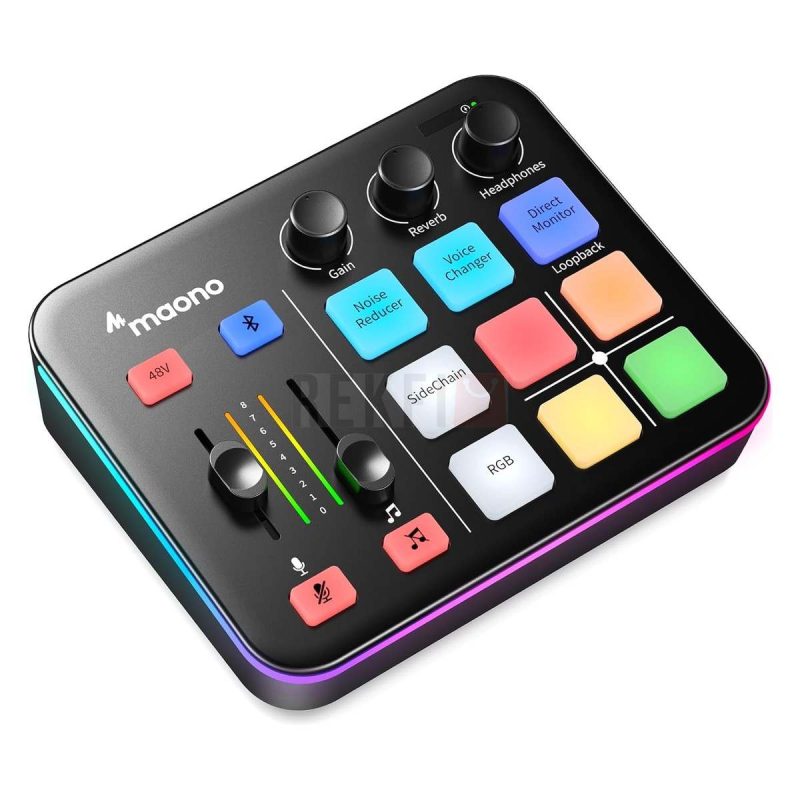 MAONO MaonoCaster G1 NEO – Interface audio avec preampli pro eclairage RVB Bluetooth et alimentation fantome 48V ideale pour streaming podcasting et creation de contenu