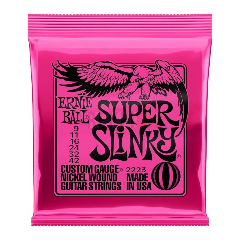 Ernie Ball Super Slinky 9 42 – Cordes Guitare Electrique Nickel Tension Legere Jeu de 6 cordes
