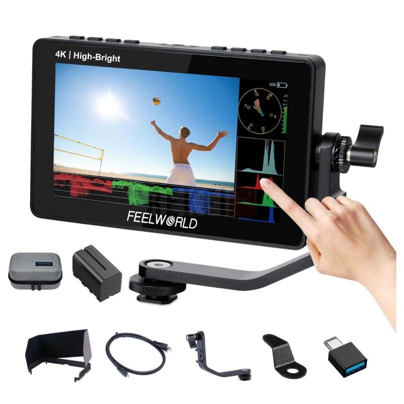 FEELWORLD F5 PROX Moniteur Camera 5.522 Tactile 1600nit 4K HDMI avec 3D LUT Batterie F750 Sacoche