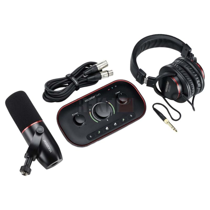 Focusrite Vocaster Two Studio – Kit de Podcasting Complet 1 Personne avec Micro XLR Casque Interface USB C et Cables