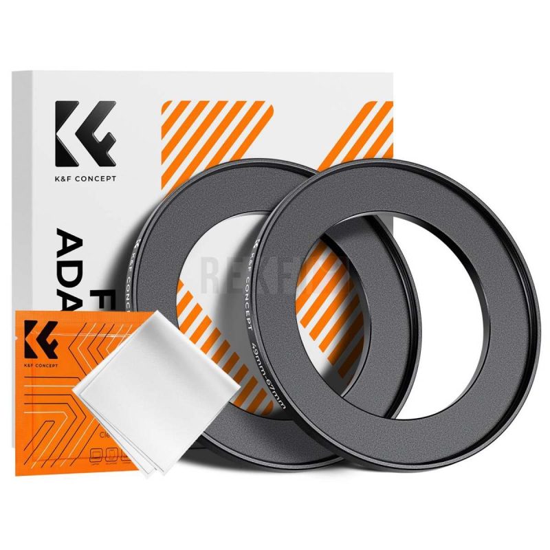 KF Concept Bagues Step Up 49 mm a 67 mm x2 Chiffon Microfibre – Adaptateur Filtre Objectif Aluminium Noir