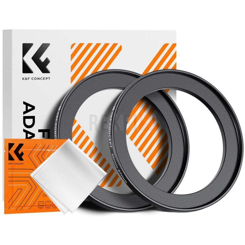 KF Concept Bagues Step Up 55 mm a 67 mm x2 Chiffon Microfibre – Adaptateur Filtre Objectif Aluminium Noir