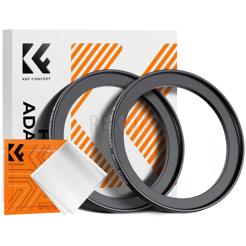 KF Concept Bagues Step Up 58 mm a 67 mm x2 Chiffon Microfibre – Adaptateur Filtre Objectif Aluminium Noir