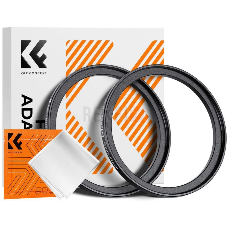 KF Concept Bagues Step Up 62 mm a 67 mm x2 Chiffon Microfibre – Adaptateur Filtre Objectif Aluminium Noir