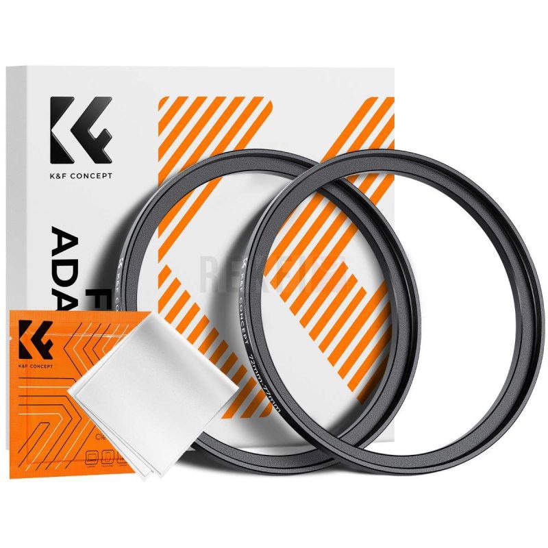 KF Concept Bagues Step Up 72 mm a 77 mm x2 Chiffon Microfibre – Adaptateur Filtre Objectif Aluminium Noir