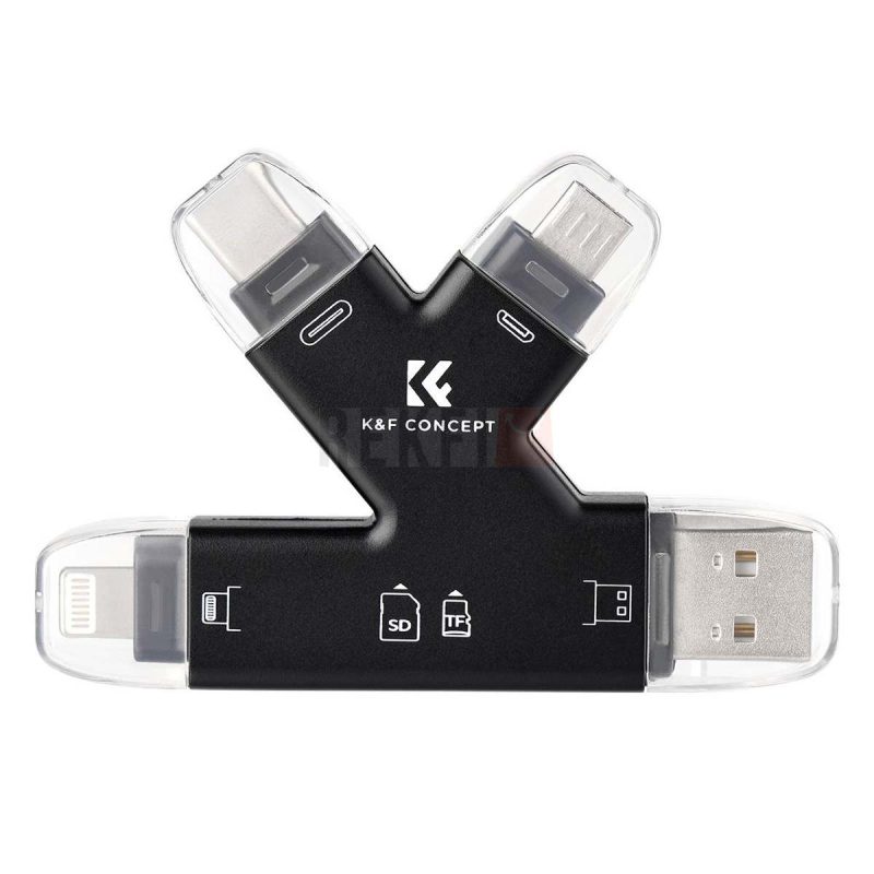KF Concept KF42.0006 – Lecteur Carte SD 4 en 1 USB CLightningMicro USB Compatible PC Android iPhone TFmicroSD