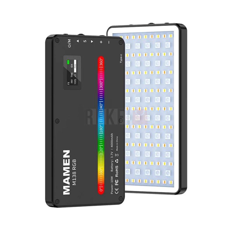 Mamen M138 RGB LED Video Light 2500K–9000K avec 24 Effets Batterie 4000mAh – Eclairage Compact pour Camera Smartphone et Vlogging