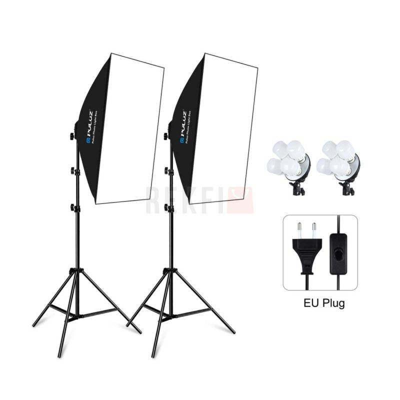 Kit Eclairage Studio PULUZ 2x Softbox 50x70 cm avec 8 Ampoules LED E27 – Lumiere Continue 5700K pour Photo et Video