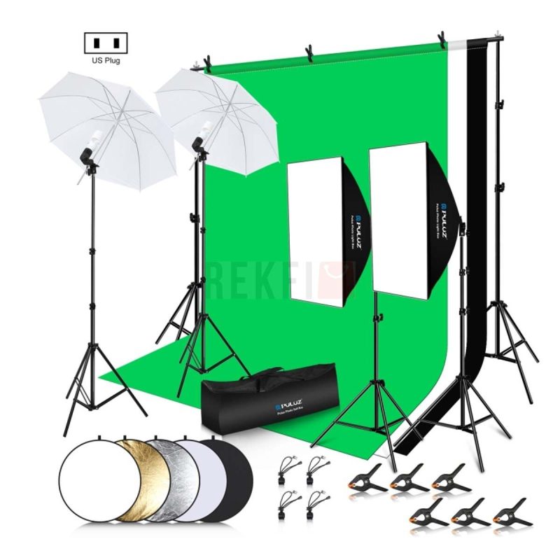 PULUZ PKT3112 – Kit Studio Photo Complet 2x3M avec Eclairage Softbox Parapluie