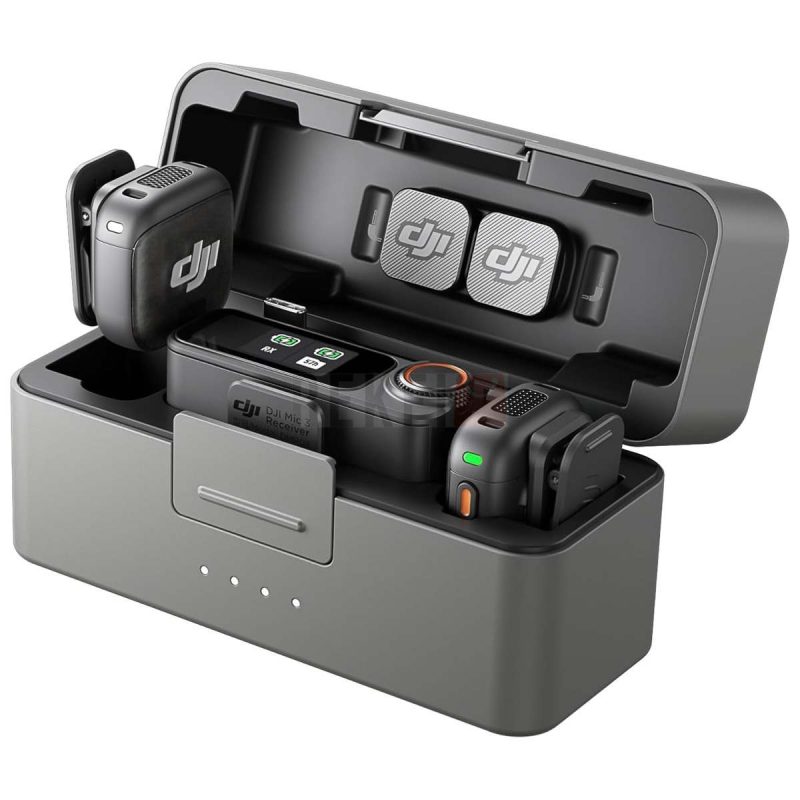 DJI Mic 3 – Kit Microphone Sans Fil Professionnel 2 Emetteurs 1 Recepteur Boitier de Recharge Son Clair 28 h dAutonomie Compatible iPhone Android et Cameras