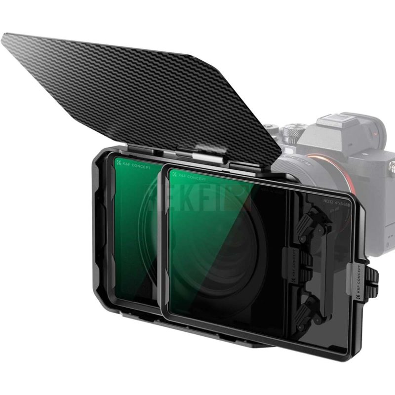 KF CONCEPT Matte Box et Filtre Carre ND4 ND32 avec 2 Plateaux de Filtre 422x5.6522 et 5 Bagues Adaptateurs 6772778295mm