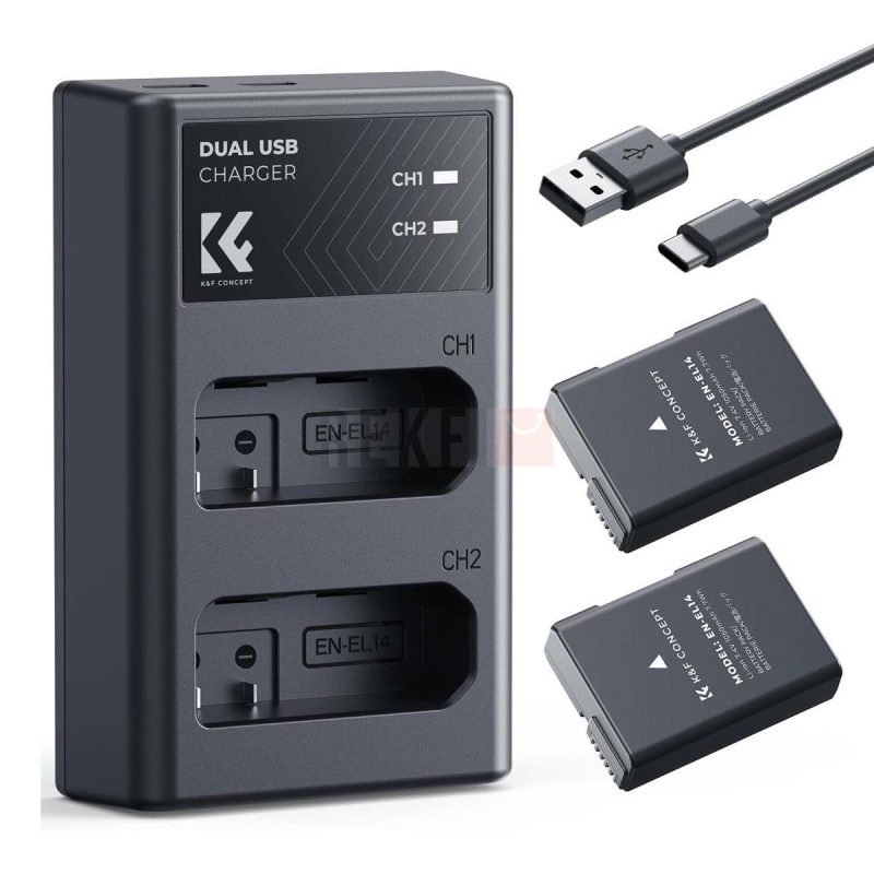 KF Concept EN EL14 – Batterie Rechargeable Chargeur Double USB Compatible Nikon D3500 D5600 D3400 D3200 D3300 D5500 Coolpix P7800 P7700 P7200 P7100 P7000