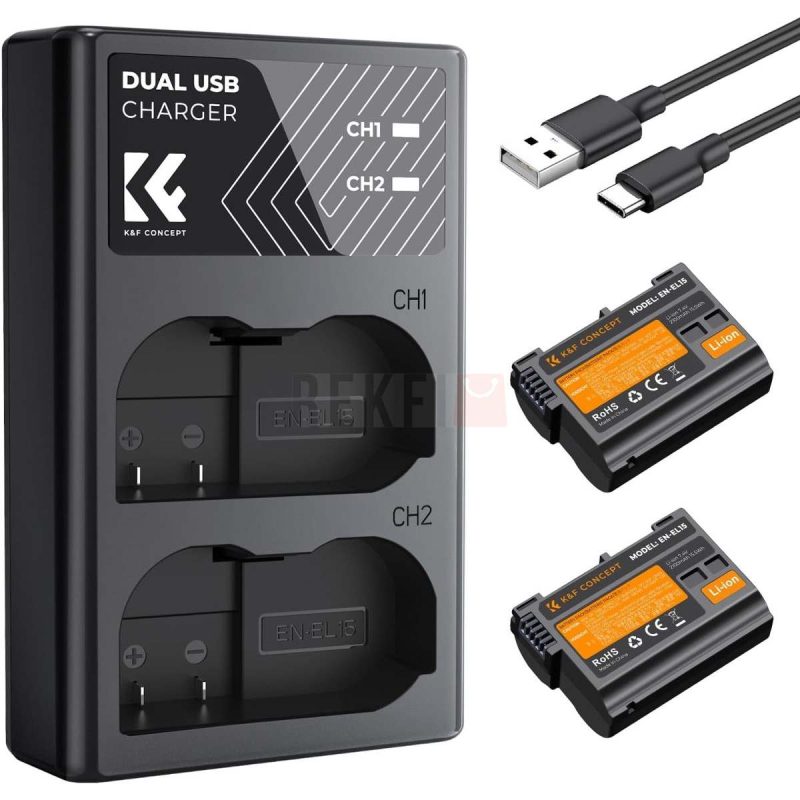 KF Concept EN EL15 – Batterie 2100 mAh Chargeur Double USB Compatible Nikon D7000 D7100 D7500 D850 D810 D750 D500 Z6 Z7 Z5