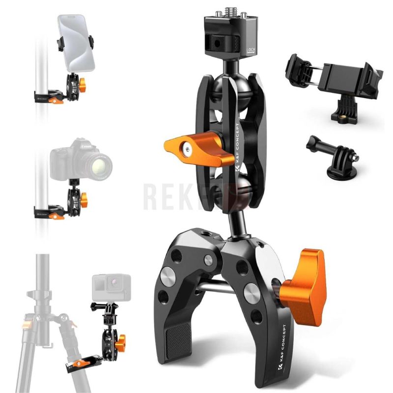 KF Concept MS13 – Bras Magique avec Super Clamp et Rotule 360° Support Universel pour Appareil Photo Smartphone GoPro Camera dAction Micro et Lumiere LED