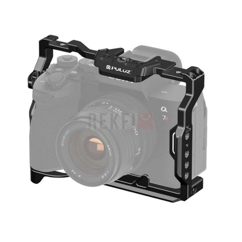 PULUZ PU3105B – Cage Metallique Professionnelle pour Sony A7 IV A7 III A7R III A7R V Rig de Stabilisation Video en Aluminium CNC avec Filetages 14 38 ARRI et Support Cold Shoe