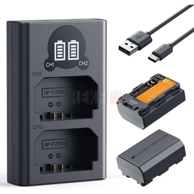 KF CONCEPT NP FZ100 Batterie 2600mAh Chargeur Double USB C – Compatible Sony A7III A7IV FX3 FX30 A7C A6700 ZV E1 Alpha 9 II Recharge Rapide et Securisee KF28.0097