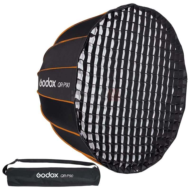 Godox QR P90 – Softbox parabolique 90 cm avec Grille en Nid dabeille a ouverture rapide Monture Bowens