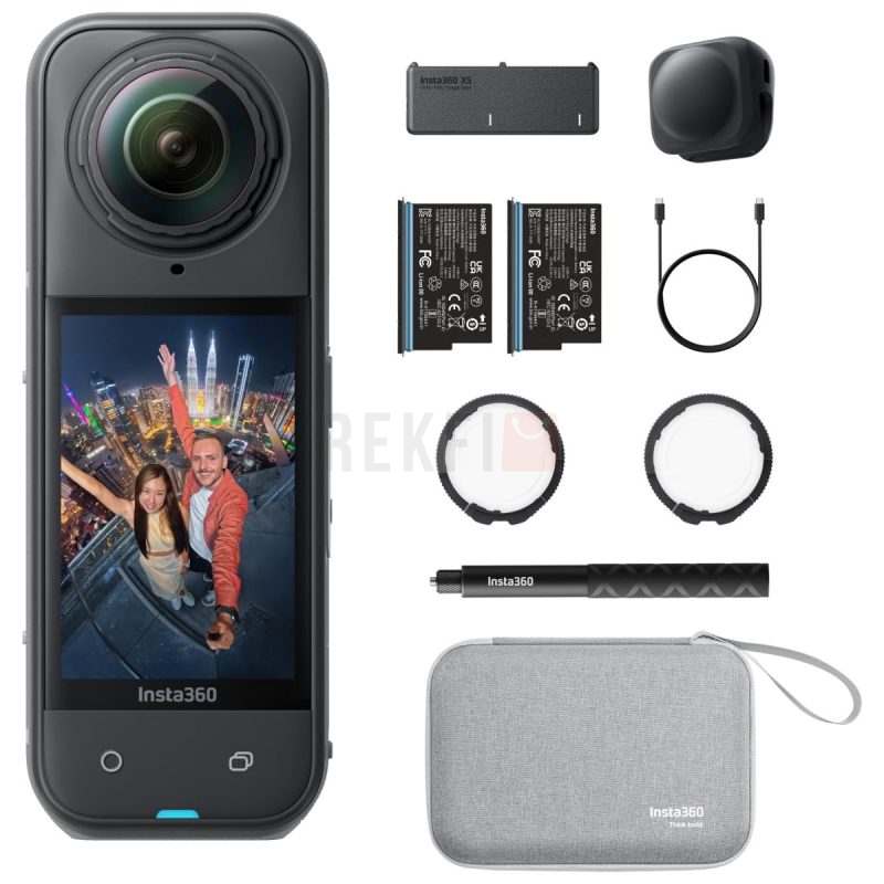 Insta360 X5 360 Action Camera Essentials Bundle avec camera 360° 8K ecran tactile et accessoires essentiels inclus selon la version du pack