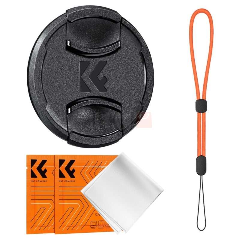 KF Concept – Kit bouchonscaches dobjectif universels avec elastiques et 2 chiffons de nettoyage Compatible avec Appareil Photo Canon Nikon Sony Olympus Fujifilm Pentax Panasonic Leica