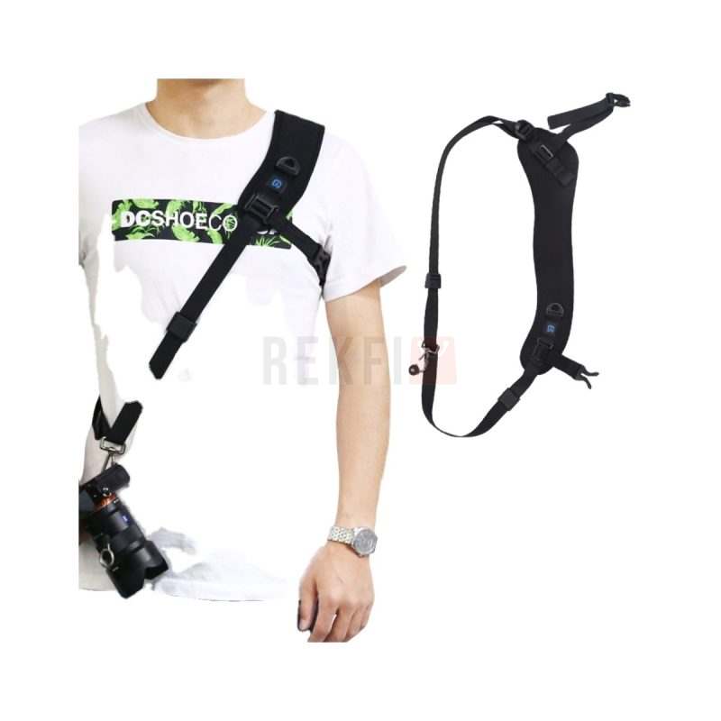 Sangle dappareil photo PULUZ PU6011 en nylon respirant avec pad antiderapant courbe et crochets metal a attache rapide 2